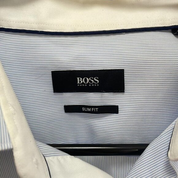 Hugo Boss Classic Business Casual Pinstriped Long Sleeve Button Down Blue - 39 - Picture 2 of 15